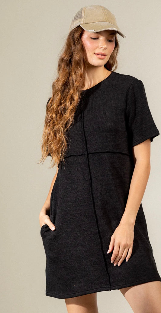 Ribbed T Shirt Dress with Seam Details