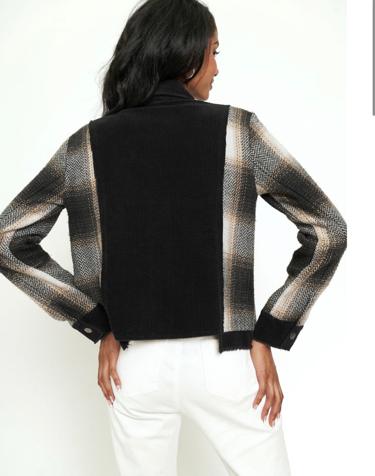 Plaid Mix Trucker Jacket