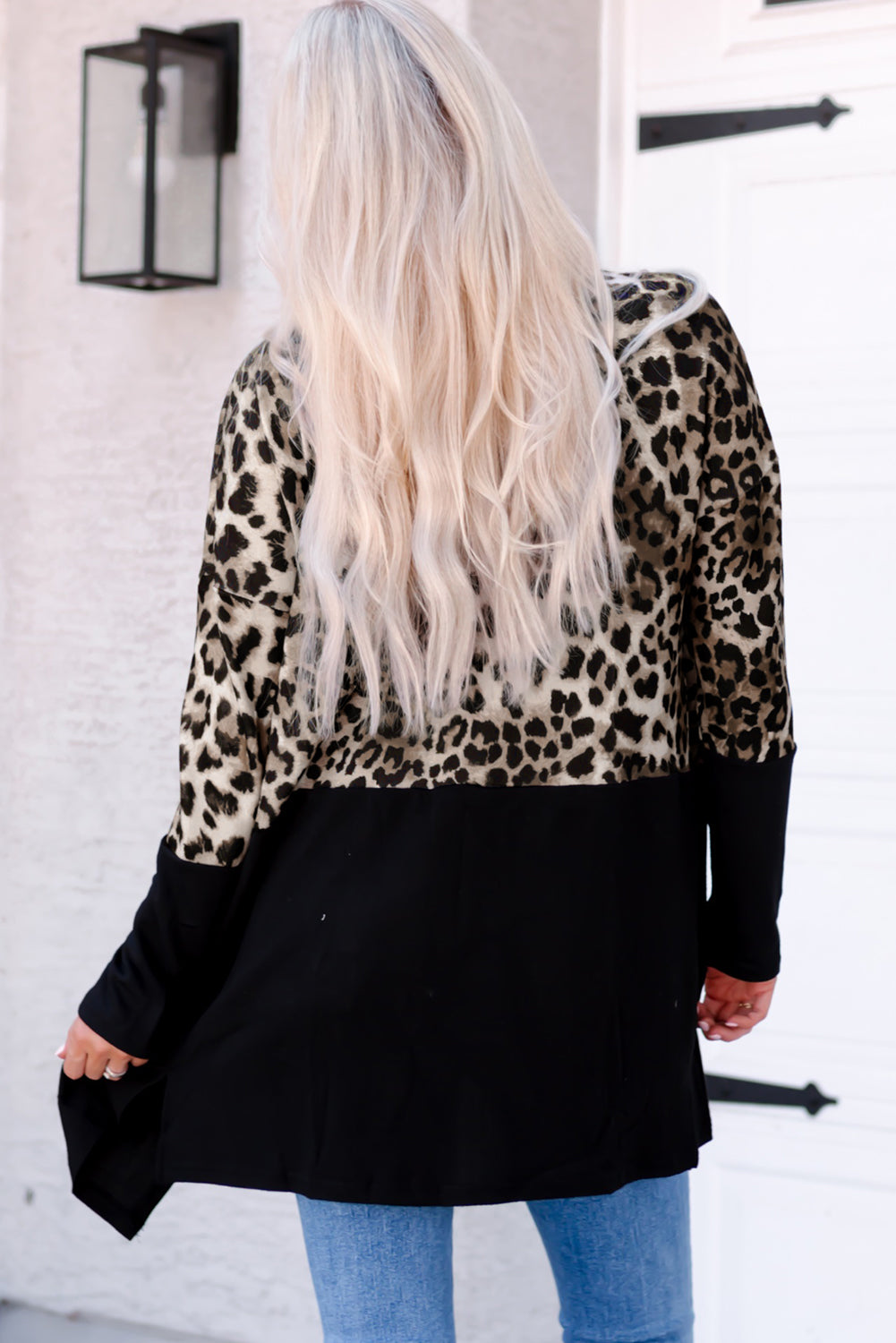 Leopard Color Block Open Front Longline Top