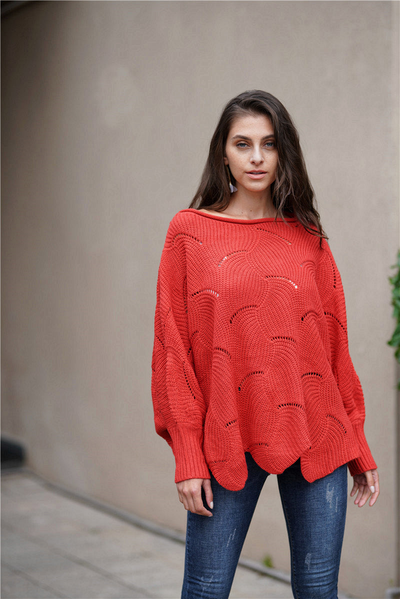 Red on sale scalloped sweater