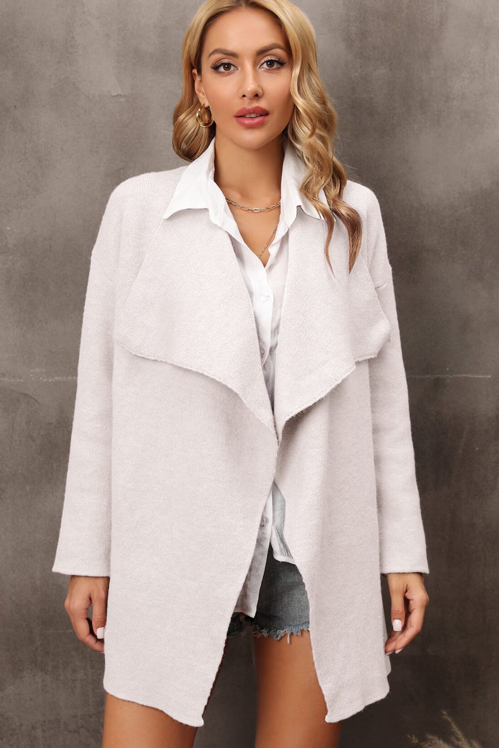 Waterfall Collar Longline Cardigan with Side Pockets