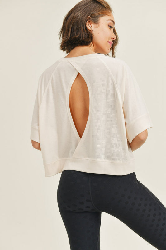 Perforated Cutout Raglan Cropped Tee