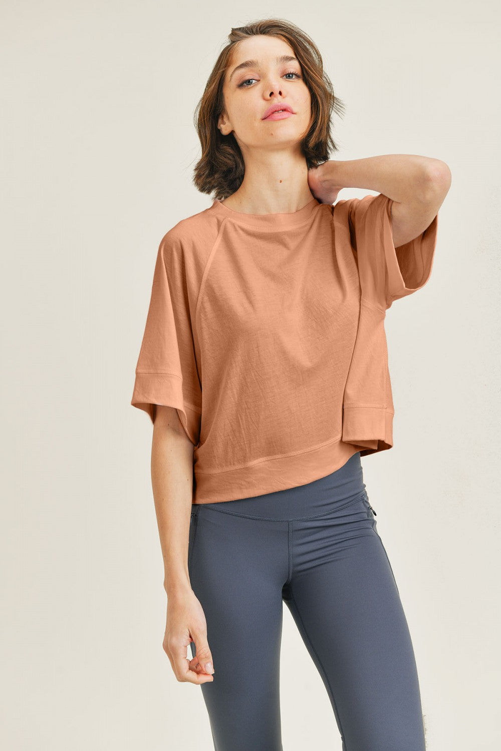 Perforated Cutout Raglan Cropped Tee