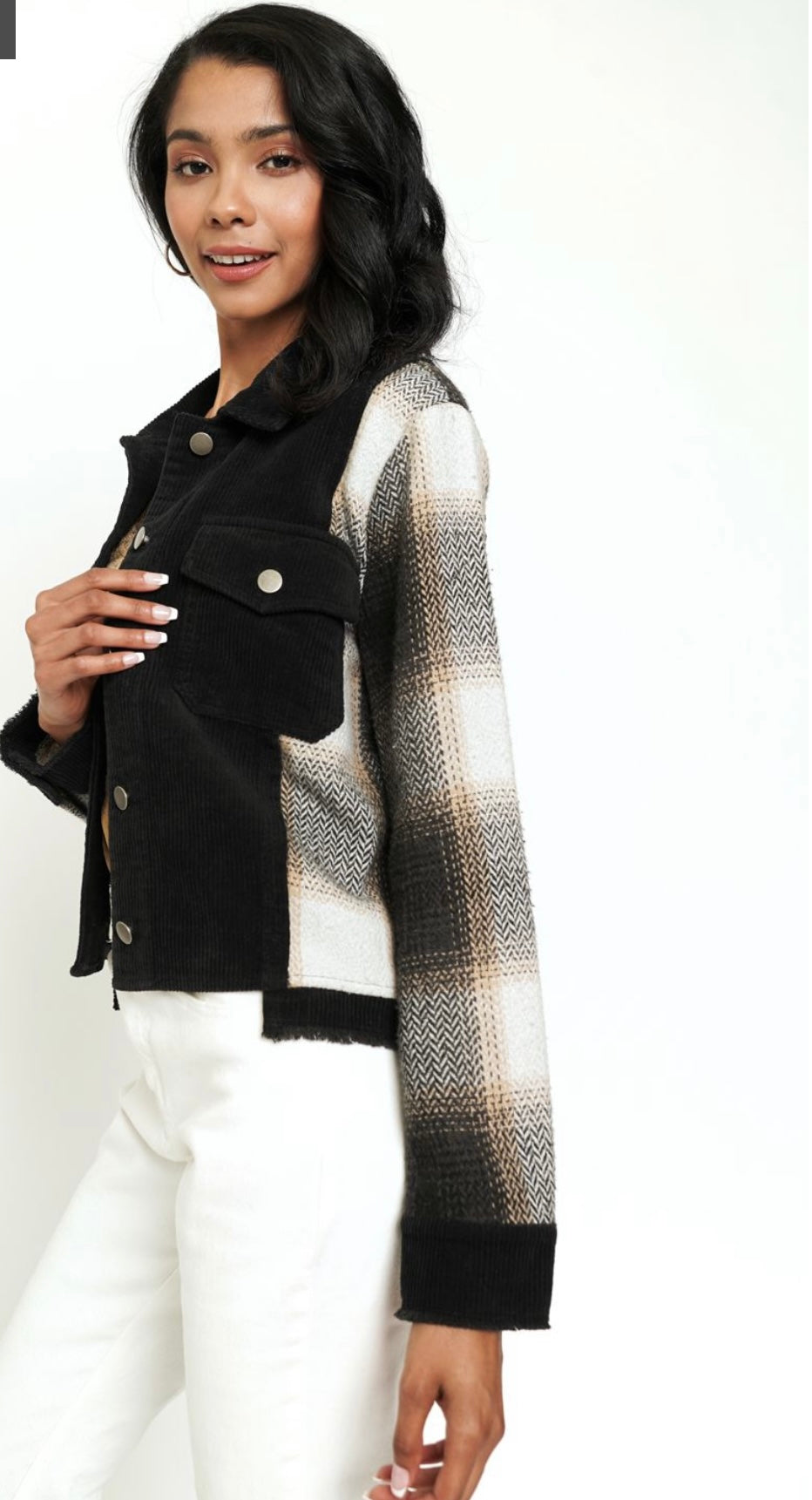 Plaid Mix Trucker Jacket