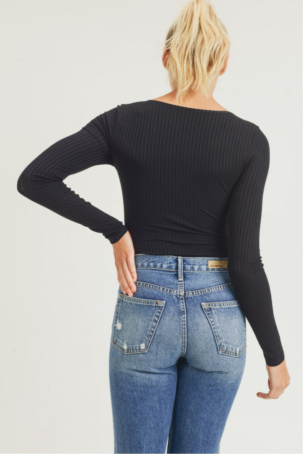 Long Sleeved Ribbed Bodysuit With Scoop Neck