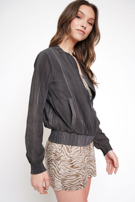 Washed Crinkle Bomber Jacket