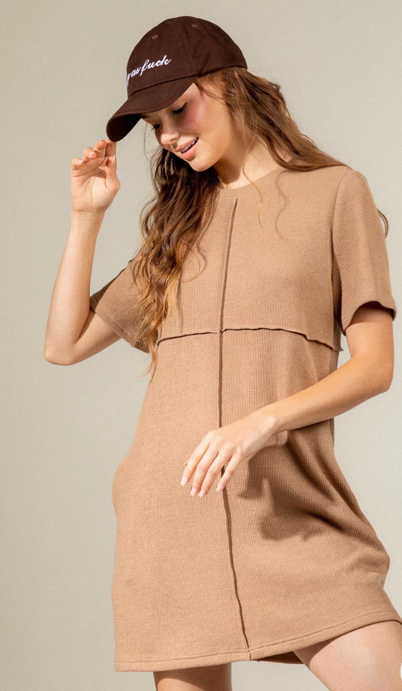 Ribbed T Shirt Dress with Seam Details