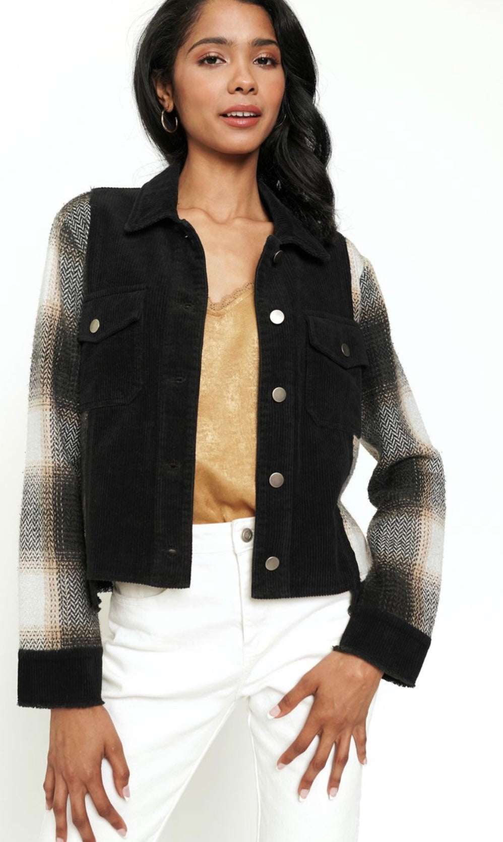 Plaid Mix Trucker Jacket