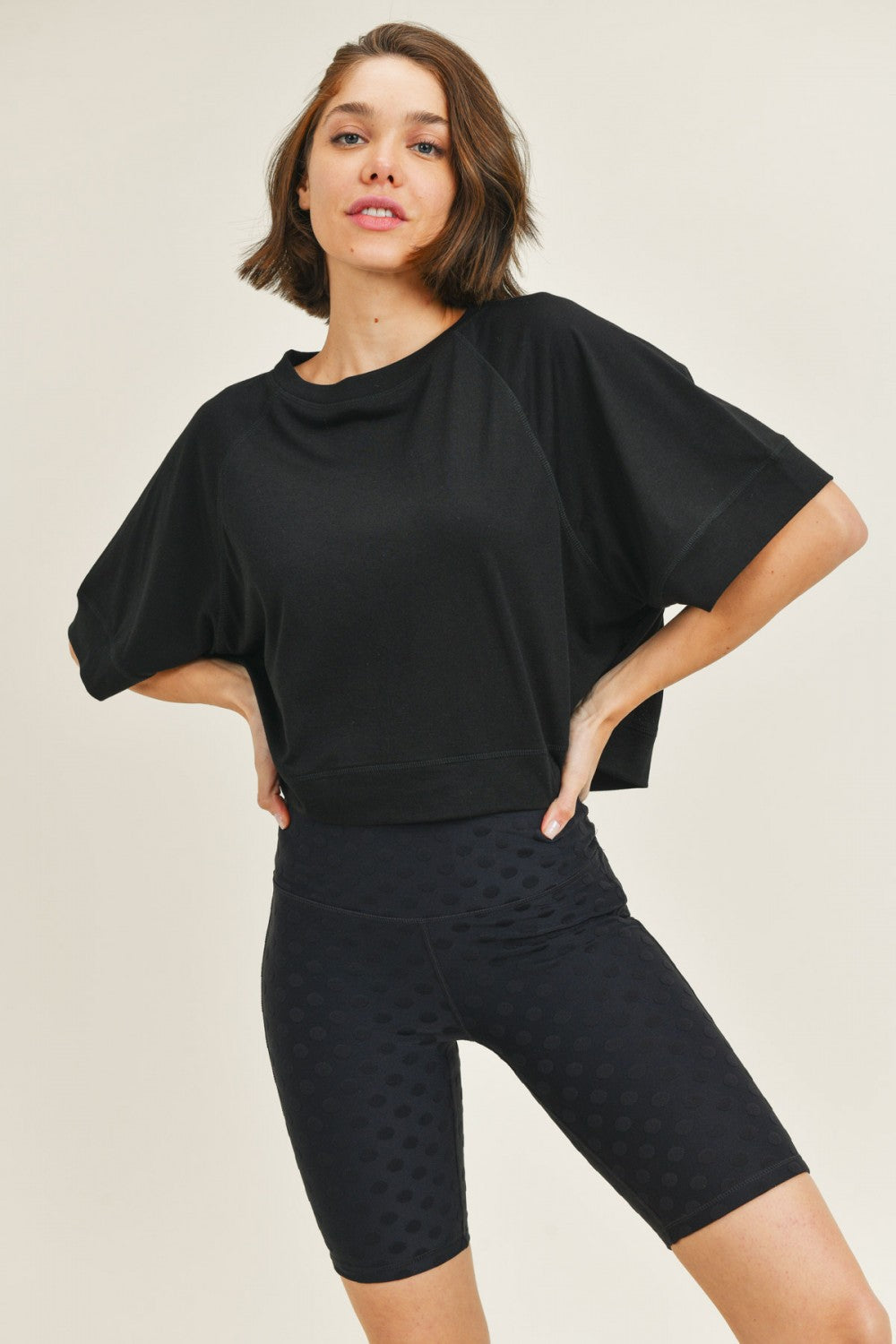 Perforated Cutout Raglan Cropped Tee